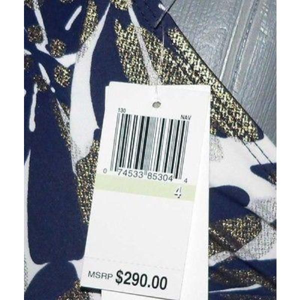 BADGLEY MISCHKA 4 S ruched slimming swimsuit crystals $290 metallic-Swimwear-BADGLEY MISCHKA-4-Blue/white/gold-Jenifers Designer Closet