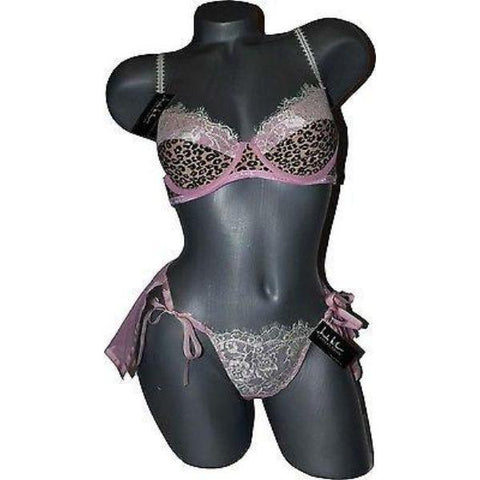 NICOLE MILLER Bra & boy Panty 2 PC set leopard pink lace-Bras & Bra Sets-Nicole Miller-Jenifers Designer Closet