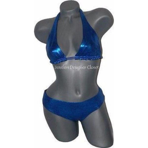FABUCCI metallic 2 II SM blue reversible lame' swimsuit bikini pageant-Clothes, Shoes & Accessories:Women's Clothing:Swimwear-Fabucci-Fabucci II-US Small-Metallic blue-Jenifers Designer Closet