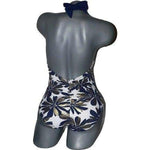 BADGLEY MISCHKA 4 S ruched slimming swimsuit crystals $290 metallic-Swimwear-BADGLEY MISCHKA-4-Blue/white/gold-Jenifers Designer Closet