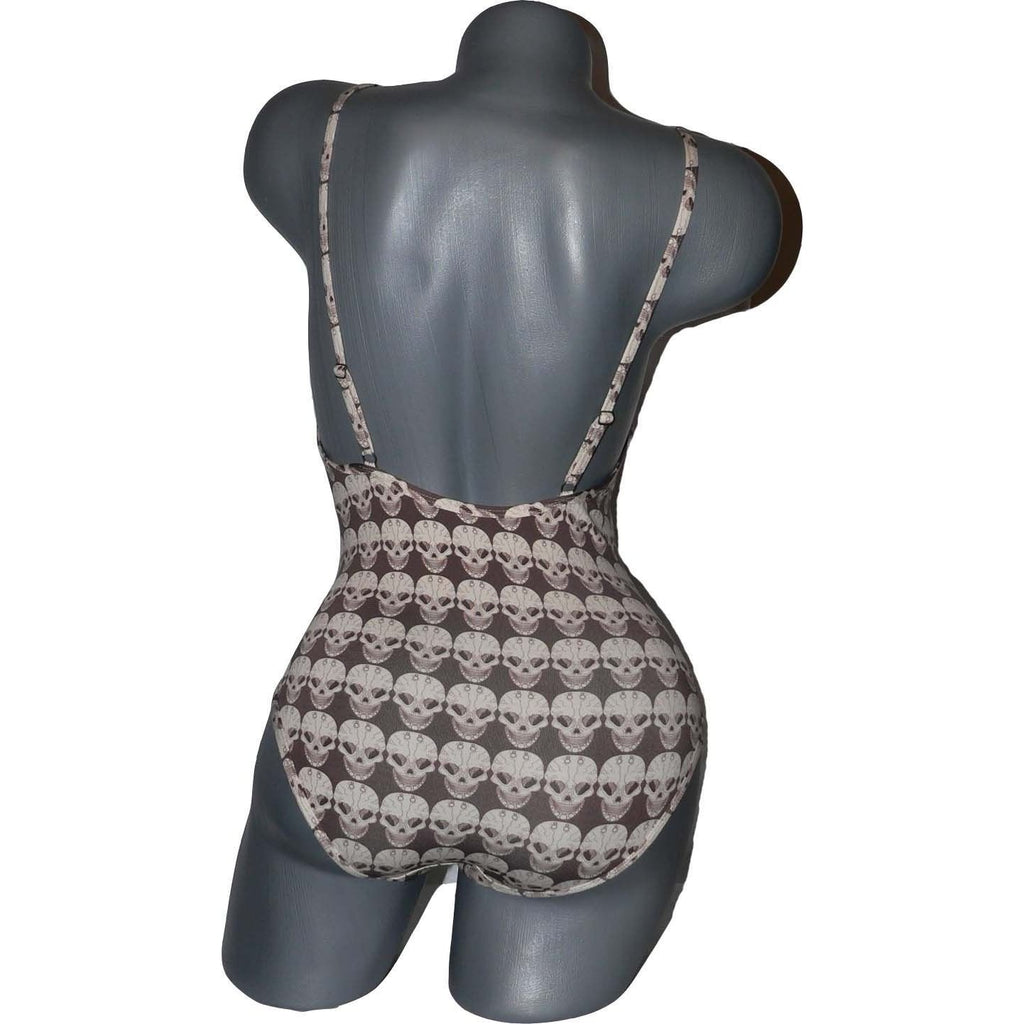 THOMAS WYLDE designer M chocolate Sahara skull swimsuit $285-Swimwear-Thomas Wylde-Medium-Tan-Jenifers Designer Closet