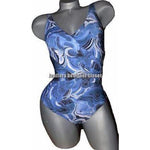 GOTTEX Israel mosaic swimsuit blue swirls draped 6 surplice tummy control-Swimwear-Gottex-6-Blue-Jenifers Designer Closet