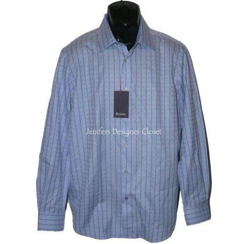ROBERT GRAHAM Size-16.5 42 dress shirt blue white striped men's designer-Dress Shirts-Robert Graham-16.5-Blue-Jenifers Designer Closet