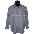 ROBERT GRAHAM shirt L striped with contrasting cuffs $228 navy men's-Casual Shirts-Robert Graham-Large-Navy-Jenifers Designer Closet