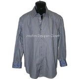 ROBERT GRAHAM shirt L striped with contrasting cuffs $228 navy men's-Casual Shirts-Robert Graham-Large-Navy-Jenifers Designer Closet
