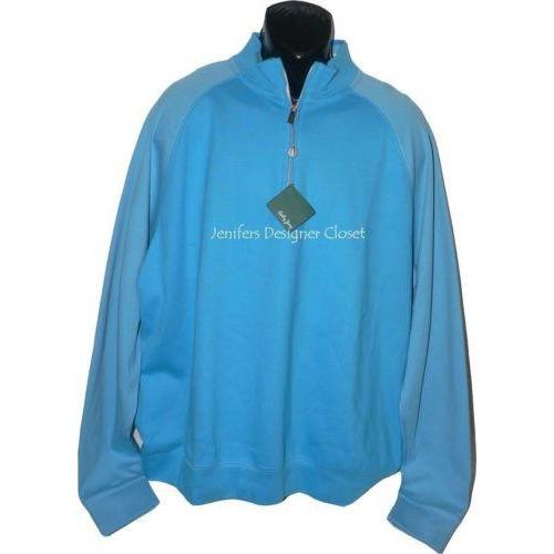 BOBBY JONES Golf Pima cotton pullover 1/4 zip monogram neck men's blue-Clothing, Shoes & Accessories:Men's Clothing:Casual Shirts-Bobby Jones-Jenifers Designer Closet