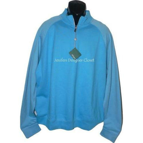 BOBBY JONES Golf Pima cotton pullover 1/4 zip monogram neck men's blue-Clothing, Shoes & Accessories:Men's Clothing:Casual Shirts-Bobby Jones-Jenifers Designer Closet