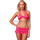JUICY COUTURE swimsuit bikini smocked skirted $181 P XS dragon fruit pink-Swimwear-Juicy Couture-P-XS-Pink-Jenifers Designer Closet
