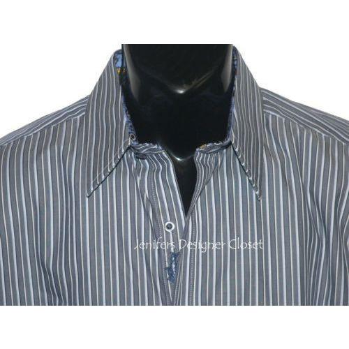 ROBERT GRAHAM shirt L striped with contrasting cuffs $228 navy men's-Casual Shirts-Robert Graham-Large-Navy-Jenifers Designer Closet