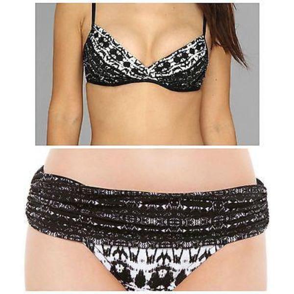 BADGLEY MISCHKA 10 swimsuit 2pc bikini fold-down bottoms underwire top-Swimwear-Badgley Mischka-10-Black-Jenifers Designer Closet