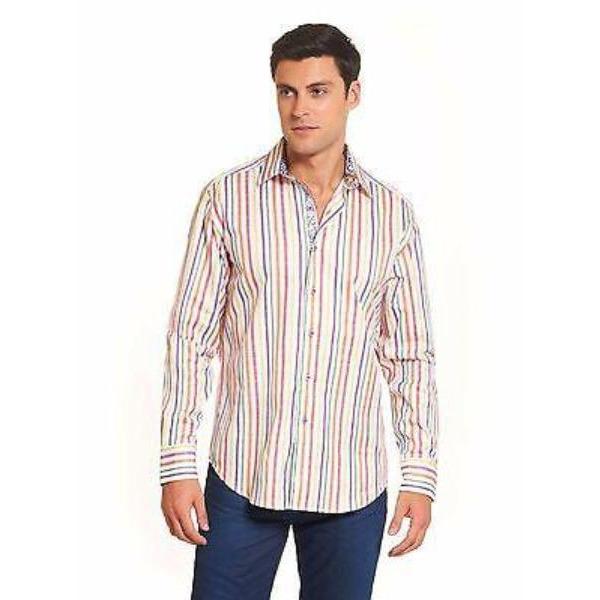 ROBERT GRAHAM XL shirt multi-color striped with paisley cuffs men's-Casual Shirts-Robert Graham-XL-Multi-Jenifers Designer Closet