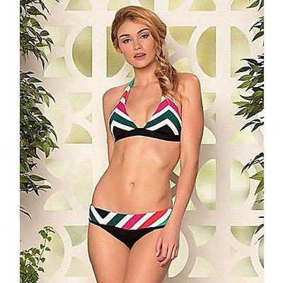 BECCA Rebecca Virtue M bikini swimsuit Chevron stripe print bold halter-Swimwear-Becca-Medium-Multi-Jenifers Designer Closet