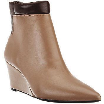 HALSTON 7.5 M wedges tan brown boots booties shoes leather-Boots-Halston-7.5-Tan-Jenifers Designer Closet