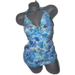 GOTTEX swimsuit ruched 8 halter tankini multi-color skirted front bottom 2pc-Swimwear-Gottex-8-Blues-Jenifers Designer Closet