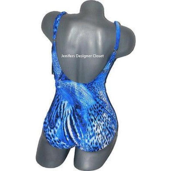GOTTEX swimsuit 8 abstract maillot adjustable straps v-neck blue flattering-Swimwear-Gottex-8-Blues-Jenifers Designer Closet