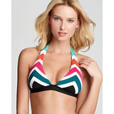 BECCA Rebecca Virtue M bikini swimsuit Chevron stripe print bold halter-Swimwear-Becca-Medium-Multi-Jenifers Designer Closet