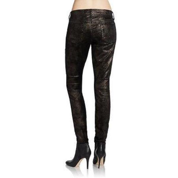 SEVEN 7 for All Mankind 24 Black shimmer Skinny Jeans Pants copper foil-Jeans-7 For All Mankind-24-Black/copper shimmer-Jenifers Designer Closet