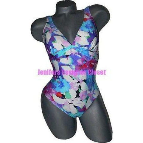 GOTTEX designer swimsuit 6 floral shirred drape 1 piece-Swimwear-Gottex-6-Multi-Jenifers Designer Closet