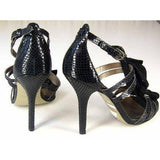NANETTE LEPORE 8 M snake suede stilettos heels shoes black ruffled-Heels-Nanette Lepore-8-Black-Jenifers Designer Closet