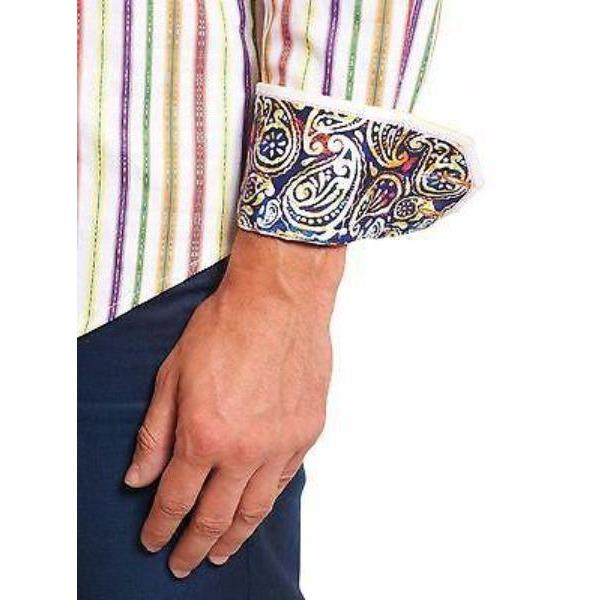 ROBERT GRAHAM XL shirt multi-color striped with paisley cuffs men's-Casual Shirts-Robert Graham-XL-Multi-Jenifers Designer Closet
