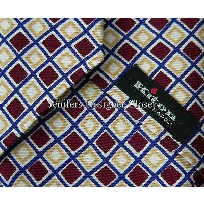 KITON Napoli silk suit tie necktie classic men's gold maroon 7 fold-Ties-Kiton-OS-Burgandy/Blue-Jenifers Designer Closet