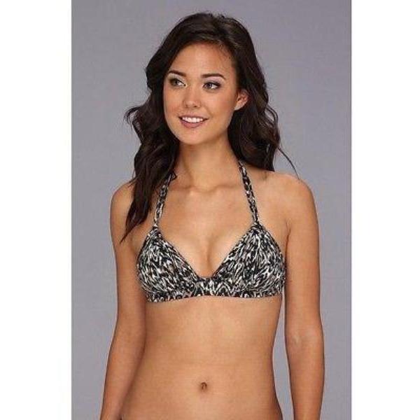 BADGLEY MISCHKA 6 swimsuit 2pc bikini halter ruched front bottoms-Swimwear-Badgley Mischka-6-Black-Jenifers Designer Closet