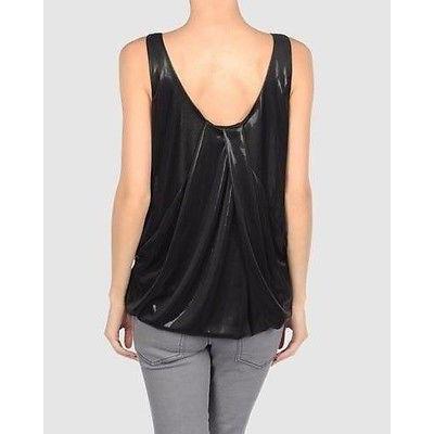DIANE von FURSTENBURG designer wet look draped tank 6 black liquid versatile-Tops & Blouses-Diane von Furstenberg-6-Black-Jenifers Designer Closet