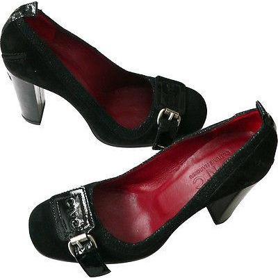 COSTUME NATIONAL suede pumps heels shoes $794 37 patent designer Italy-Heels-Costume National-37-Black-Jenifers Designer Closet