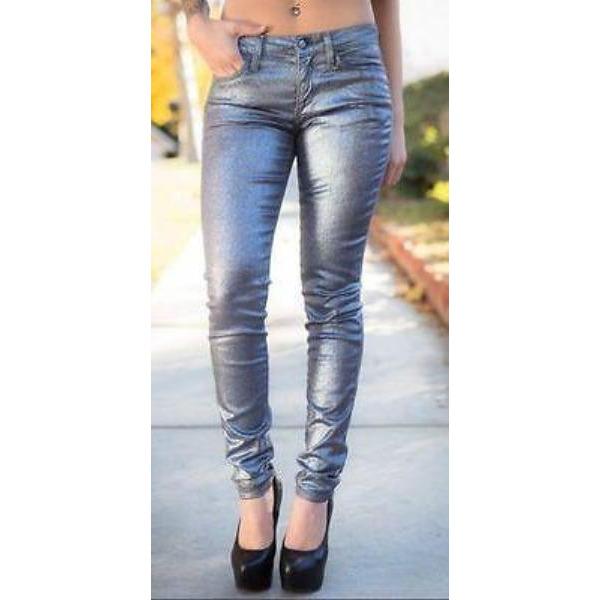 JOES JEANS 25 Glittery sparkly metallic blue skinny silvery $225-Jeans-Joe's Jeans-25-Silvery blue-Jenifers Designer Closet