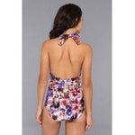 BADGLEY MISCHKA swimsuit halter ruched draped floral shirred halter-Swimwear-Badgley Mischka-Jenifers Designer Closet