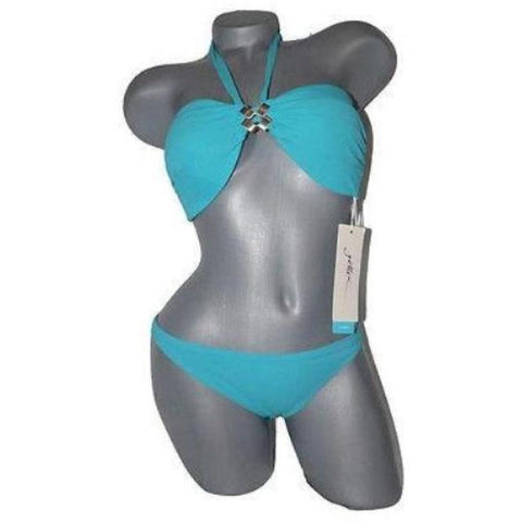GOTTEX swimsuit bikini jade 8 bandeau 2pc gold medallion choker padded-Swimwear-Gottex-8-Jade-Jenifers Designer Closet