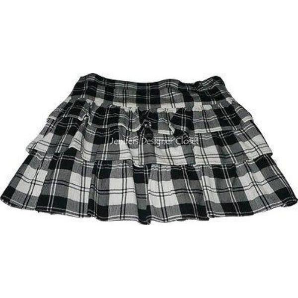 THEORY 10 tri-tiered ruffled mini skirt $215 black white plaid short-Skirts-Theory-10-Black/white-Jenifers Designer Closet