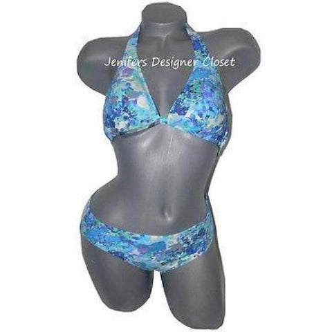 GOTTEX swimsuit bikini 6 halter blue green abstract multi color-Swimwear-Gottex-6-Blue-Jenifers Designer Closet