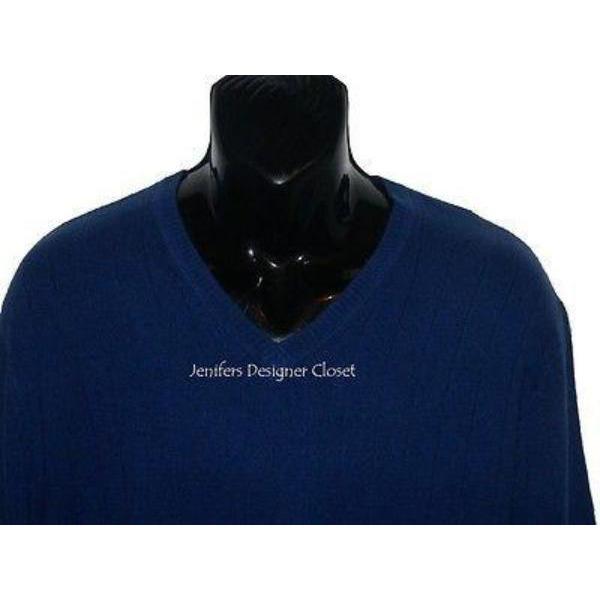 BOBBY JONES Golf $395 blue M 100% Cashmere V neck sweater soft ribbed men's-Sweaters-Bobby Jones-Medium-Blue-Jenifers Designer Closet