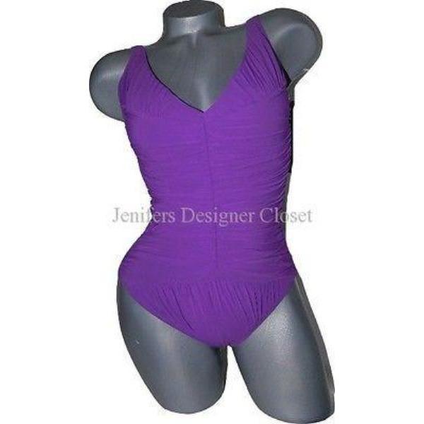 GOTTEX designer swimsuit $249 10 2-way slimming ruched draped-Swimwear-Gottex-10-Purple-Jenifers Designer Closet