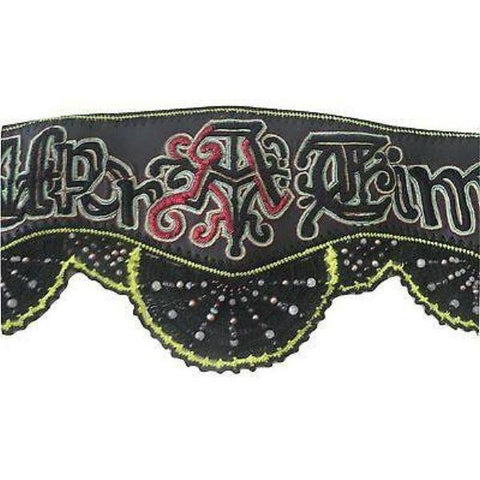 BUBA London handmade embroidered beaded crocheted wide leather belt $545-Belts-Buba-Black multi-34-40-Jenifers Designer Closet