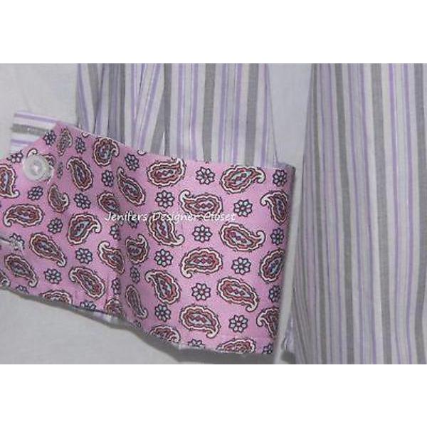 ROBERT GRAHAM shirt 2XL gray purple striped contrast cuff men's XXL paisley-Casual Shirts-Robert Graham-2XL-Gray-Jenifers Designer Closet