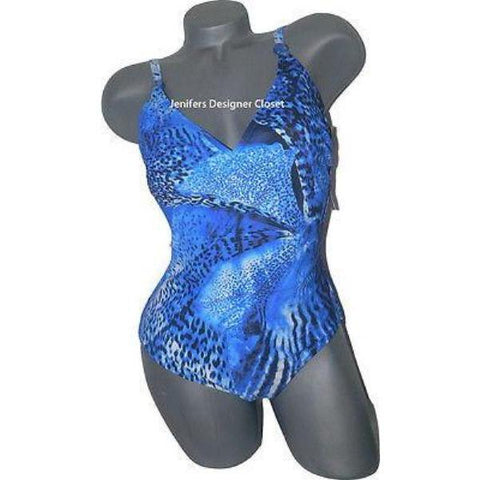 GOTTEX swimsuit 8 abstract maillot adjustable straps v-neck blue flattering-Swimwear-Gottex-8-Blues-Jenifers Designer Closet