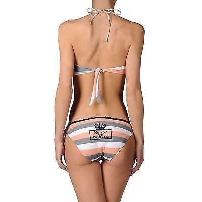 DOLORES PROMESAS bikini swimsuit L striped halter black lace trim-Swimwear-Dolores Promesas-Large-peach-Jenifers Designer Closet
