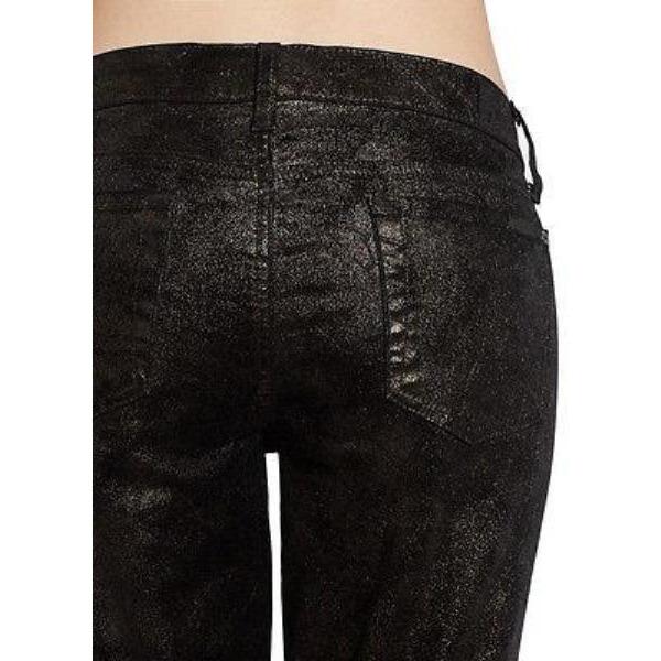 SEVEN 7 for All Mankind 24 Black shimmer Skinny Jeans Pants copper foil-Jeans-7 For All Mankind-24-Black/copper shimmer-Jenifers Designer Closet