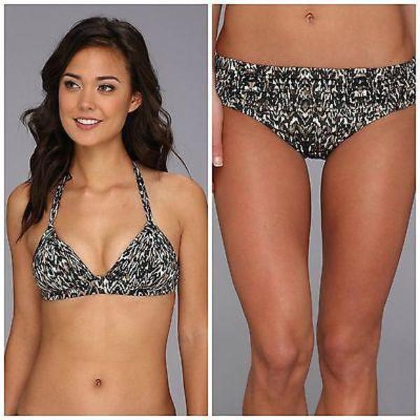 BADGLEY MISCHKA 6 swimsuit 2pc bikini halter ruched front bottoms-Swimwear-Badgley Mischka-6-Black-Jenifers Designer Closet