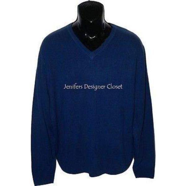 BOBBY JONES Golf $395 blue M 100% Cashmere V neck sweater soft ribbed men's-Sweaters-Bobby Jones-Medium-Blue-Jenifers Designer Closet