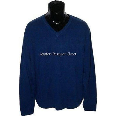 BOBBY JONES Golf $395 blue M 100% Cashmere V neck sweater soft ribbed men's-Sweaters-Bobby Jones-Medium-Blue-Jenifers Designer Closet