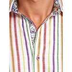 ROBERT GRAHAM XL shirt multi-color striped with paisley cuffs men's-Casual Shirts-Robert Graham-XL-Multi-Jenifers Designer Closet