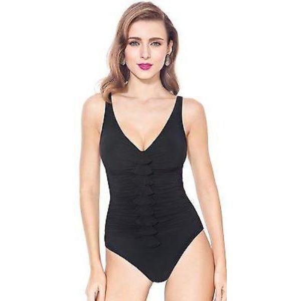 GOTTEX swimsuit 8 tummy control slimming ruffled ruched-Swimwear-Gottex-8-Black-Jenifers Designer Closet