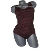 DKNY swimsuit S ruched tankini Donna Karan 2PC shirred brown-Swimwear-DKNY-Small-Brown-Jenifers Designer Closet