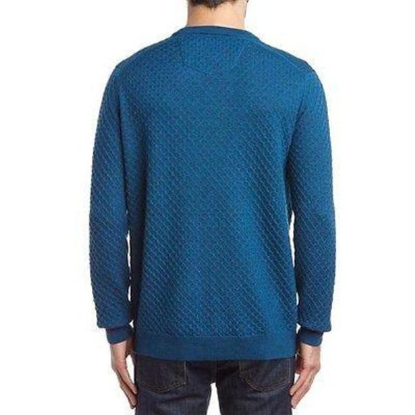 ROBERT GRAHAM M textured sweater V-neck relaxed classic men's teal wool $228-Sweaters-Robert Graham-Medium-Teal-Jenifers Designer Closet