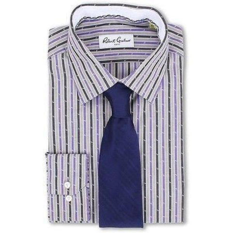 ROBERT GRAHAM dress shirt 17 striped purple men's woven L/S-Dress Shirts-Robert Graham-17-Gray/purple stripe-Jenifers Designer Closet