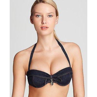 JUICY COUTURE M swimsuit bikini denim $150 push-up with juicy charms blue-Swimwear-Juicy Couture-Medium-Denim-Jenifers Designer Closet
