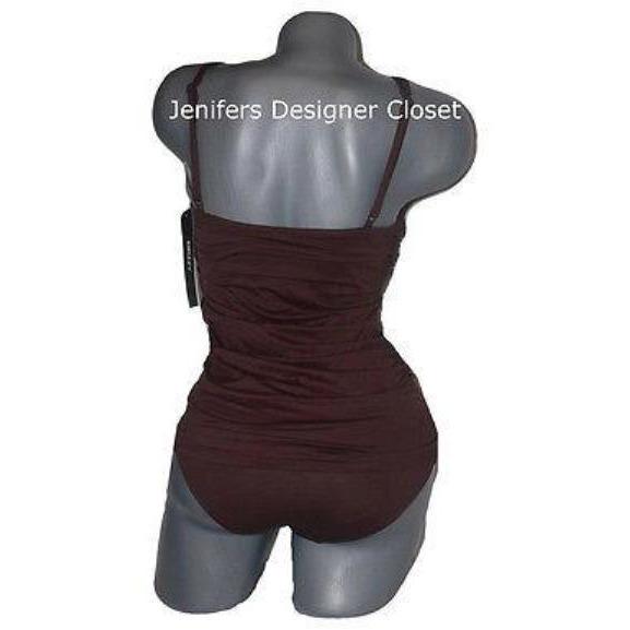 DKNY swimsuit S ruched tankini Donna Karan 2PC shirred brown-Swimwear-DKNY-Small-Brown-Jenifers Designer Closet